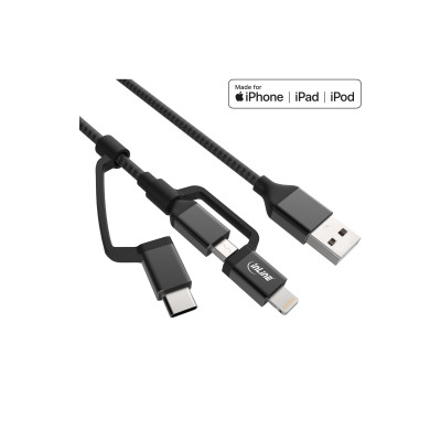 InLine 3-in1 USB Kabel, Micro-USB/Lightning/USB Typ-C, schwarz/Alu, 1m MFi