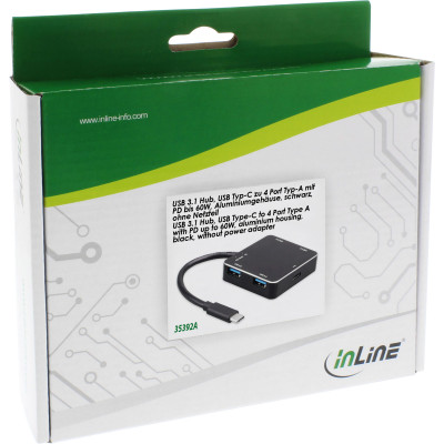 USB 3.1 4-Port Hub, schwarz USB Typ C zu A, 60W