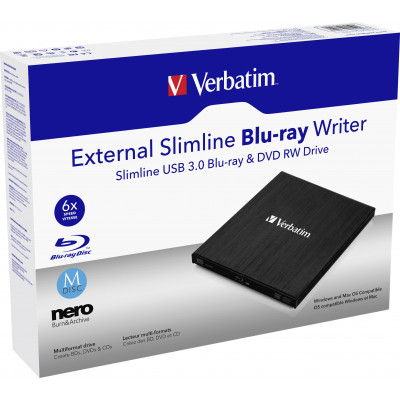 Verbatim External Slimline Blu-ray Writer, USB 3.0