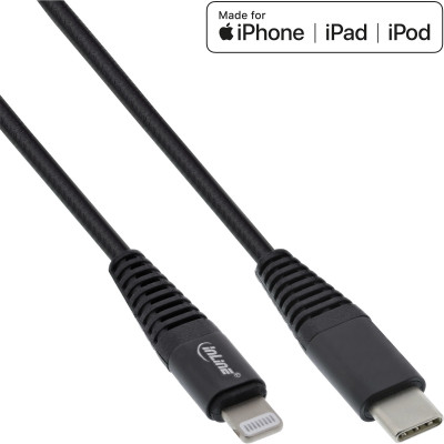 InLine USB-C Lightning Kabel, für iPad, iPhone, schwarz/Alu 2m MFi-zertifiziert
